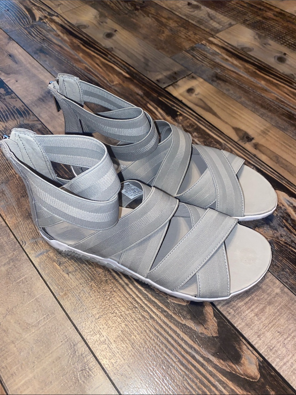 Sorel Light Gray Strappy Wedge Sandals
